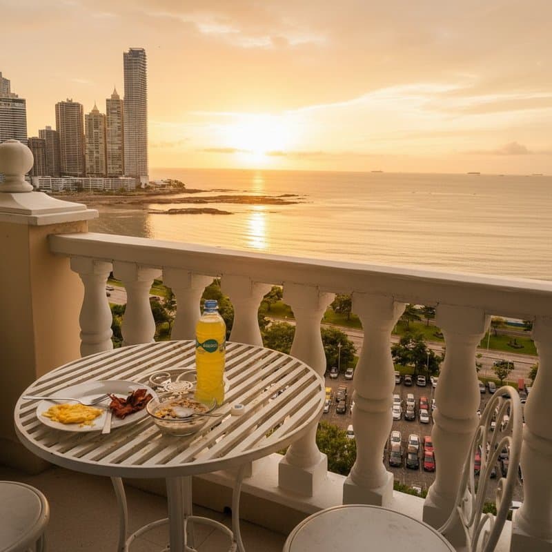 Balcony breakfast overlooking Panama coast